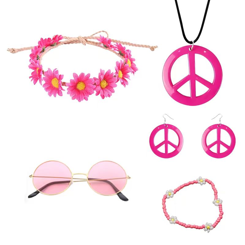 Women'S Accessories In The 70S - PESENAR Hippie Costume Accessories Set, Boho