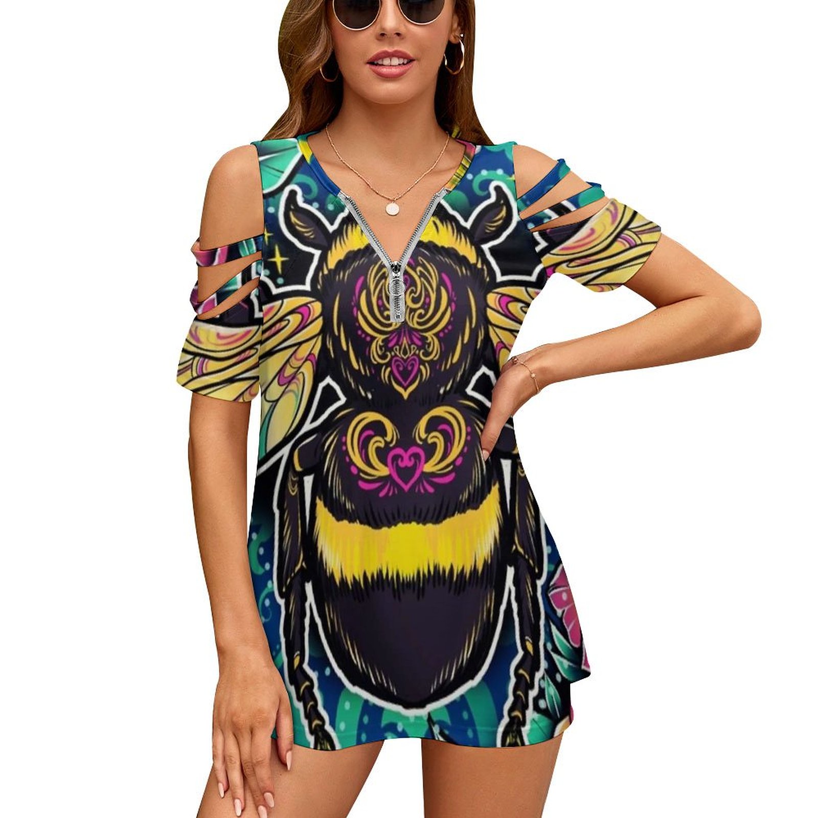 Women Accessories Drawing - New Fashion Zip Off Shoulder Top