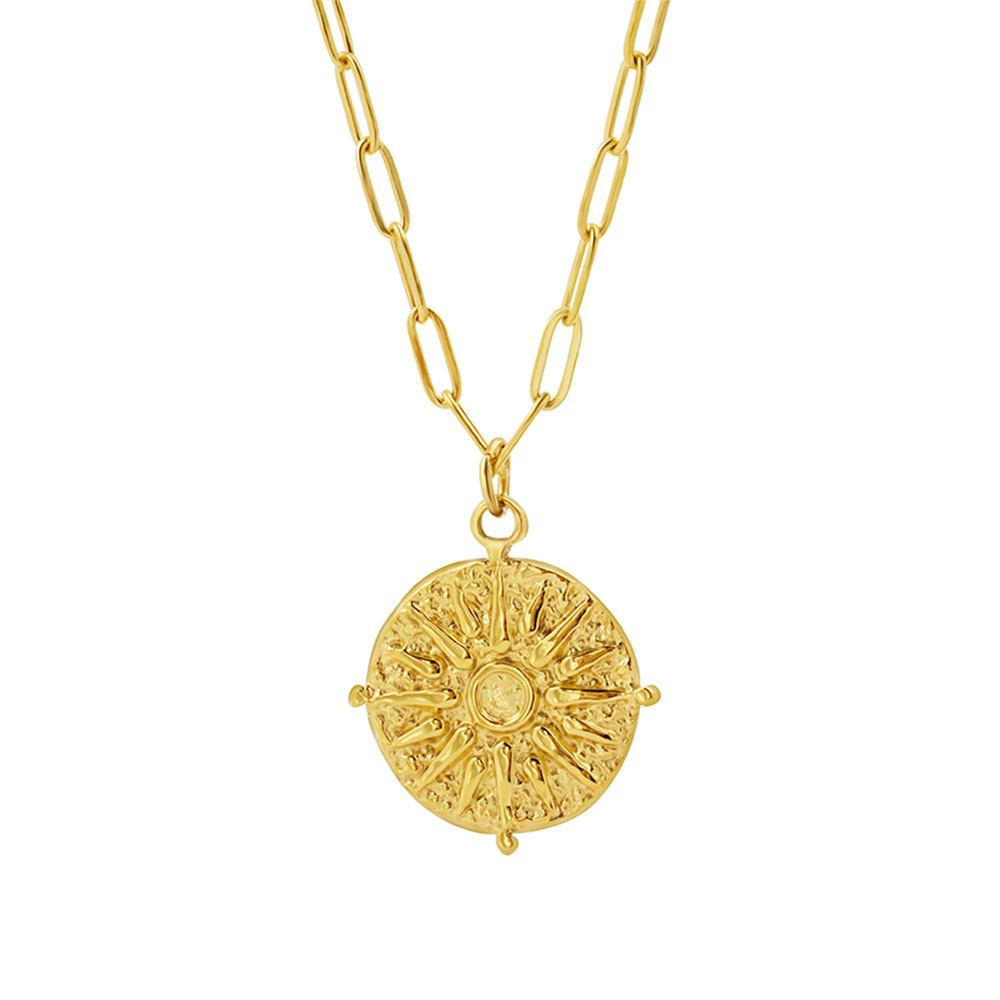 Coin Necklace Delicate - Stainless Steel Round Sun Coin Disc