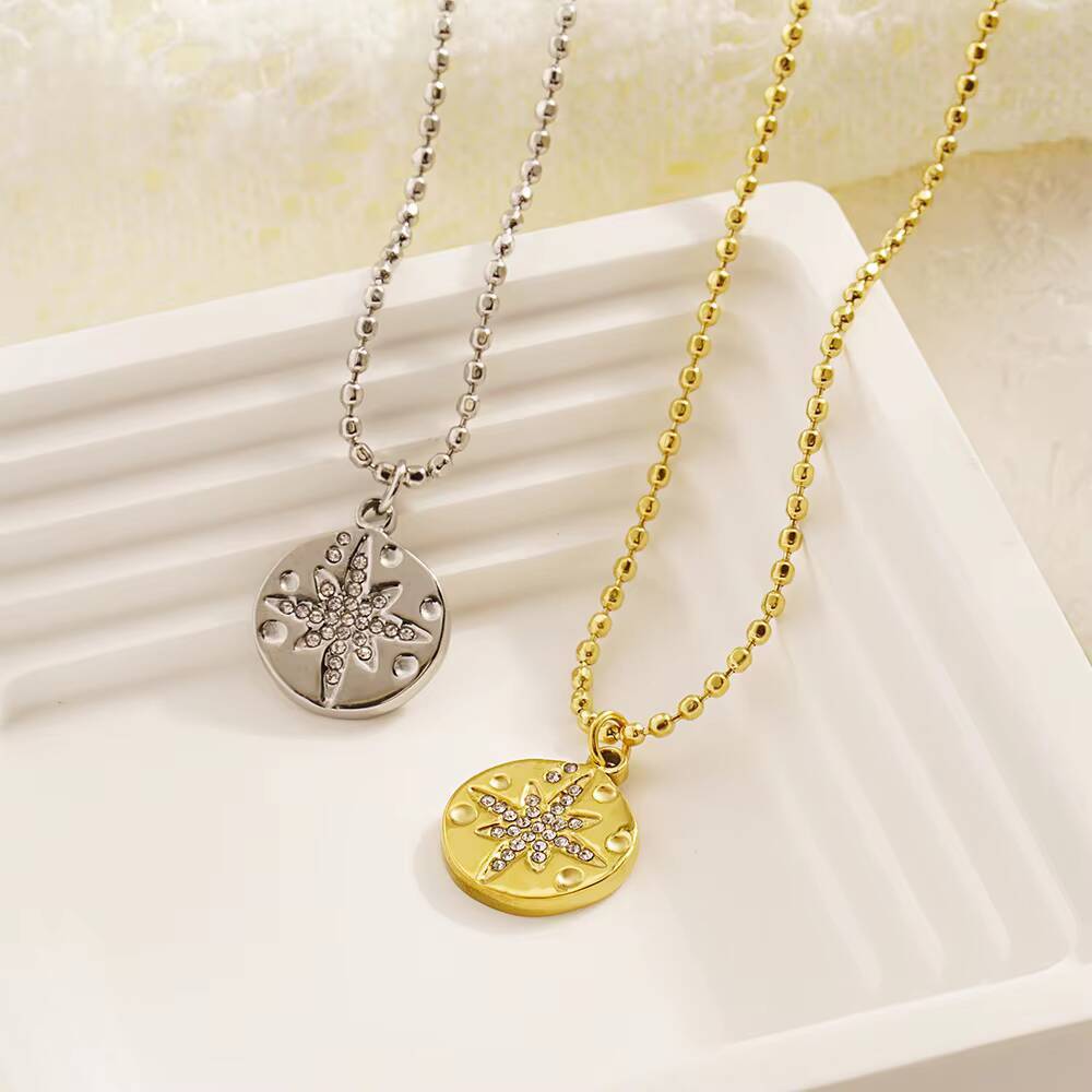 Coin Necklace Delicate - Stainless Steel Women Delicate Round Coin