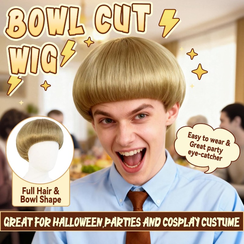 Short Blonde Bowl Cut Wig Blon - Women'S Accessories In The 70S 评论和价格