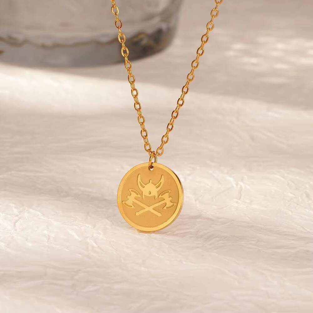 Gold Plated Viking Axe Pendant - Coin Necklace Delicate 评论和价格