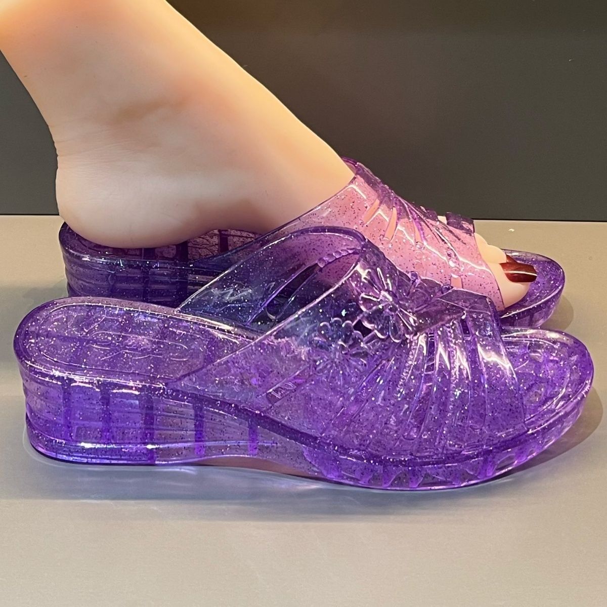 WFashion Purple Glitter Jelly  - Women'S Shoes And Accessories 评论和价格